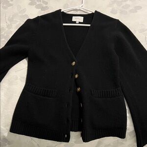 Reformation Black V-Neck Button Front Cardigan